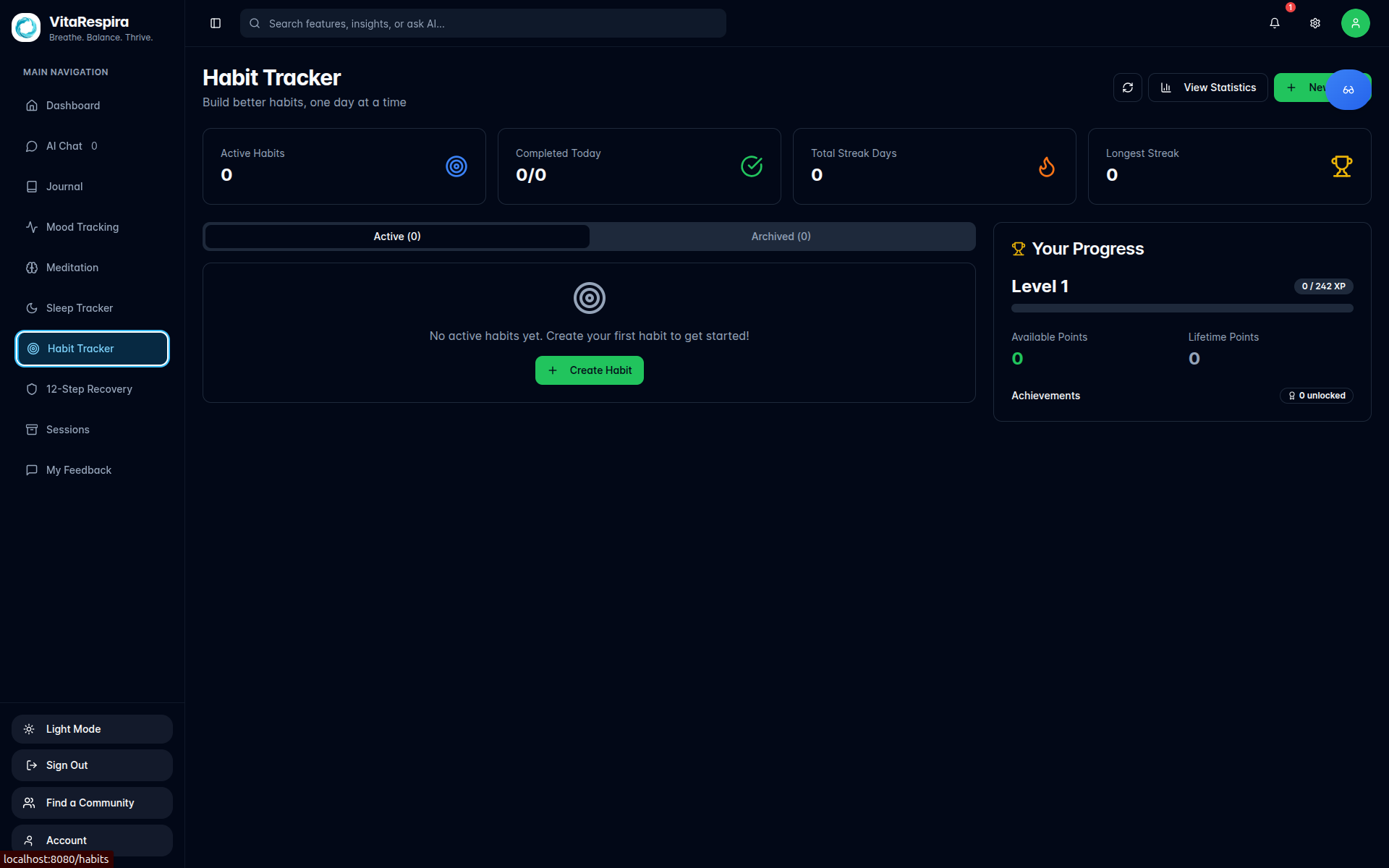 VitaRespira Habit Tracking